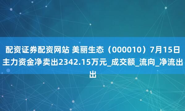 配资证券配资网站 美丽生态（000010）7月15日主力资金净卖出2342.15万元_成交额_流向_净流出